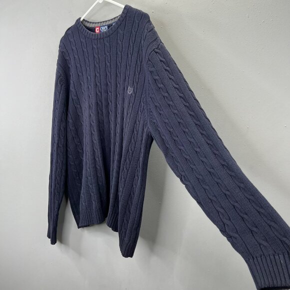 Chaps Cable Knit Sweater XXL Men Navy Blue Cotton Pullover - Picture 2 of 4